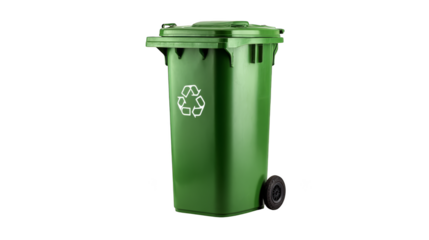 Green recycling bin, promoting environmental sustainability and waste reduction initiatives.
