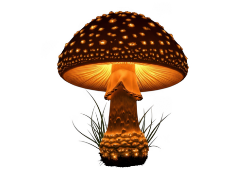 Glowing amanita muscaria mushroom with intricate details isolated on transparent background - Powered by Adobe