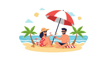 Romantic Getaway Couple Toasting With Cocktails On Tropical Beach Vacation