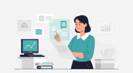 Woman Analyzing Data Visualization For Strategic Business Decisions And Growth