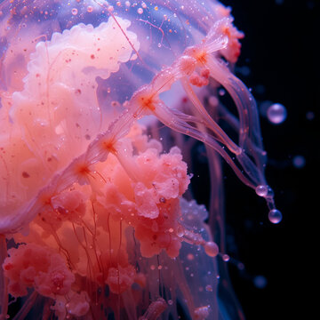 Peach blossom jellyfish (Craspedacusta sowerbii) macro close-up, a species of freshwater hydrozoan jellyfish native to the Yangtze river basin in China. This species have spread all around the world.