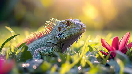 A Baby Iguana Exploring a Garden 정원을 탐험하는 아기 이구아나