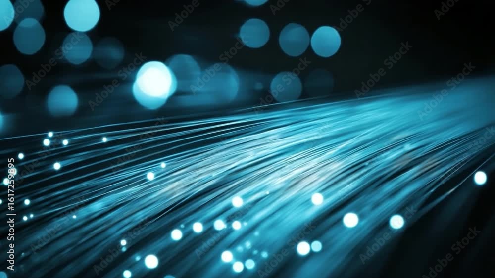 Aufkleber abstract background with glowing blue fiber light trails and soft bokeh effects in motion