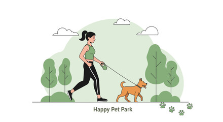 Fototapeta premium Woman jogging with her dog in a park, enjoying a healthy and active lifestyle during a sunny day outdoors