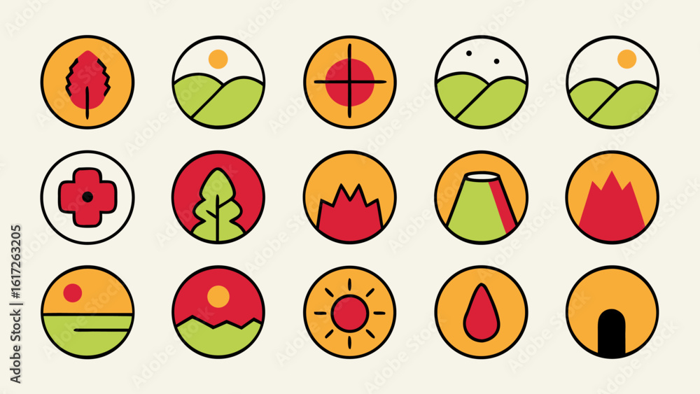 Poster collection of resilience symbols representing elasticity material strength and quality assurance ind