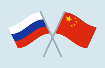 Vector Russia and China Flags Illustration