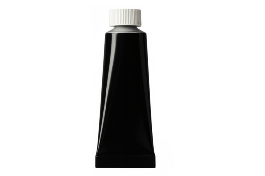 Black tube packaging mockup with white cap for paint, glue, cosmetics or any other product, isolated on transparent background