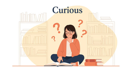 Young Woman Seeking Answers, Learning About the World Through Books