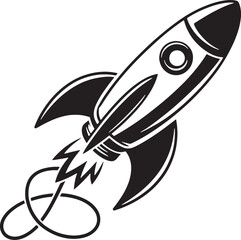 Obraz premium Black and White Rocket Ship Illustration with Flames