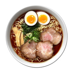 透明背景のとんこつラーメン、半熟卵添え

