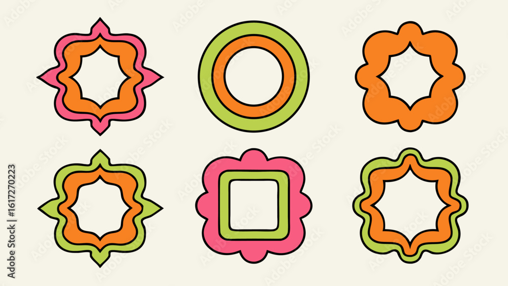 Aufkleber vibrant retro abstract geometric shapes collection featuring colorful frames and decorative border e