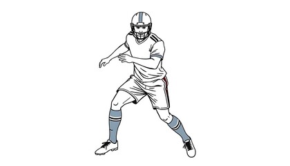 Line Art Illustration of an American Football Player in Action Stance