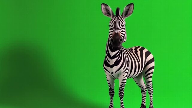 Animated zebra standing upright on a green screen background in a studio environment view green screen animal video