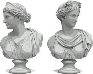 Greek marble statue set on transparent background.