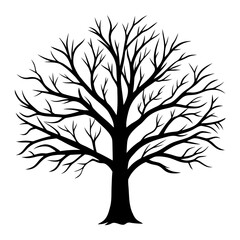 Obraz premium Minimalist Bare Tree Silhouette Vector Winter Season, Nature Art, Tattoo & Wall Decor Design