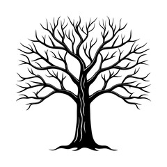 Obraz premium Minimalist Bare Tree Silhouette Vector Winter Season, Nature Art, Tattoo & Wall Decor Design