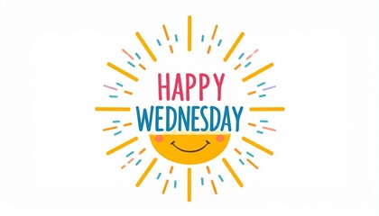 Fototapeta premium Colorful Happy Wednesday Typography with Smiling Sun Illustration
