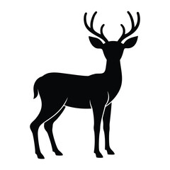 Black silhouette of a majestic stag with large antlers standing on a white background deer 4