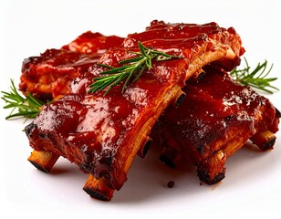 Delicious BBQ Pork Ribs Glazed with Sweet Sauce and Rosemary Garnish