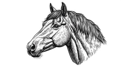 Detailed black and white horse head drawing
