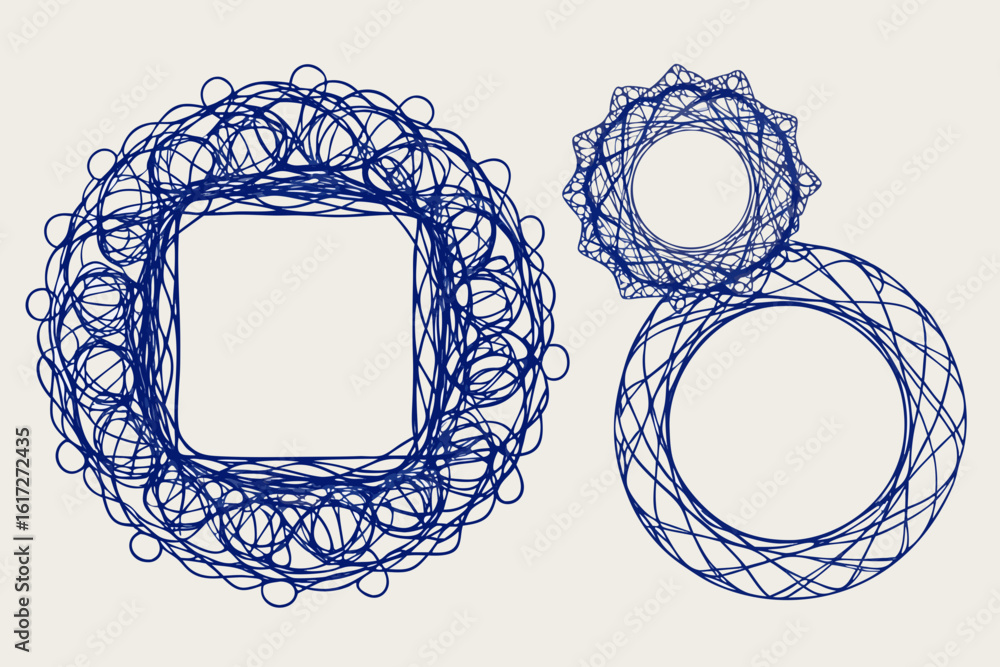 Poster intricate blue geometric patterns with square and circular motifs evoke modern design and abstract a
