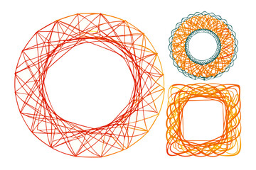 Vibrant abstract geometric shapes in warm orange and teal hues create dynamic, modern decorative borders and frames, perfect for design projects seeking a creative, artistic flair.