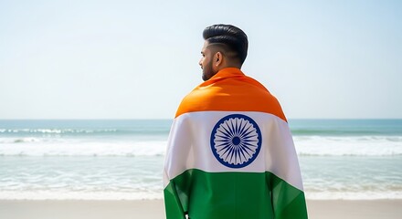 Man With Indian Flag Beach