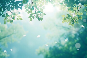 Serene Springtime Nature Background with Green Leaves