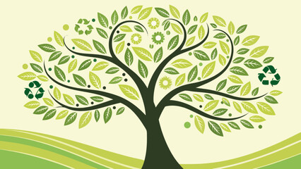 Obraz premium A green tree with recycling symbols among its leaves, representing ecology, sustainability, and environmental awareness
