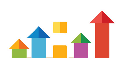 A colorful real estate market growth chart shows an upward trend in property investment and financial success isolated on white background