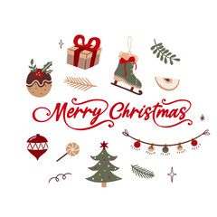 Vector Christmas frame, postcard with holiday elements. Holiday background.
