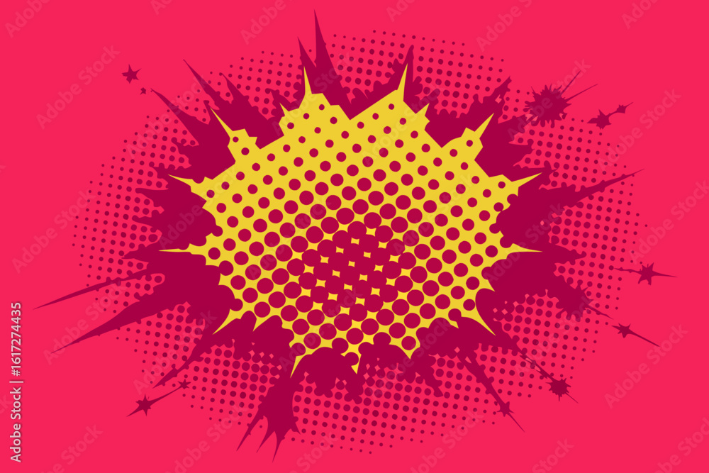 Aufkleber dynamic comic book explosion burst with vibrant yellow and magenta halftone dots creating an energet