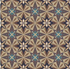 Seamless geometric floral pattern in dark brown tones, vector design for wallpaper, fabric, and tiles