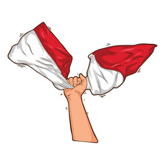 Hand Drawn Hand Holding Indonesia Flag for Indonesian Independence Day Celebration Design