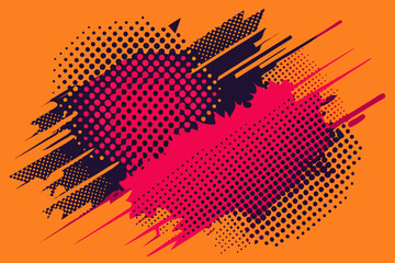 Dynamic abstract pattern with vibrant halftone dots and energetic brush strokes in bold contrasting colors, perfect for modern design projects and energetic branding.