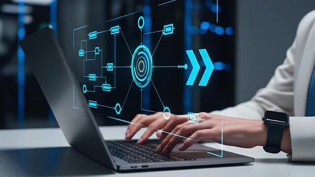 Business process and workflow automation with flowchart. Scheme of hierarchy management of corporate and processing management.