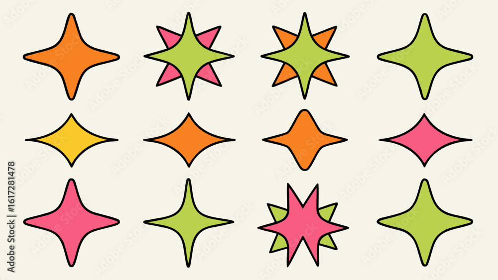 Poster a comprehensive collection of shimmering star shapes and celestial elements perfect for adding a tou