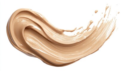 Creamy beige foundation swirled on white background