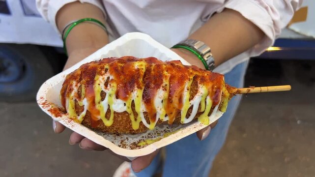 Korean cheese corn dough prepared in Indian style with extra cheese and sauce. 