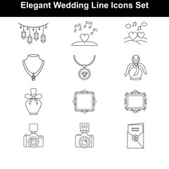 Romantic Wedding Outline Collection vector illustration on white background 