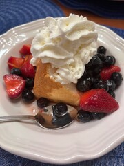Waffles with strawberries and blueberries 