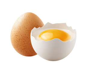 Whole and cracked egg, yolk visible