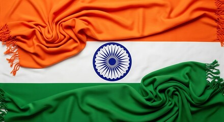 Indian flag made of draped fabric with Ashoka Chakra symbol for independence day india 2025