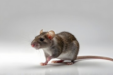 Curious gray rat isolated on white background