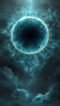 Mint blue glowing ring halo abstract design