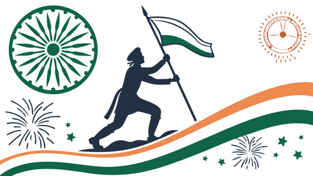 Silhouette flag bearer patriotic graphic