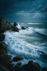Dramatic Coastal Waves at Dusk