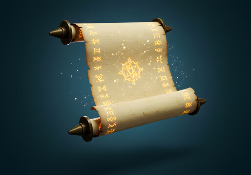 Illuminated ancient scroll fantasy art