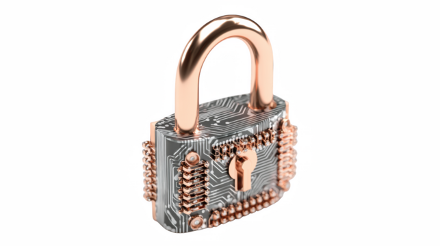 Cybersecurity padlock illustration, representing digital protection and data encryption