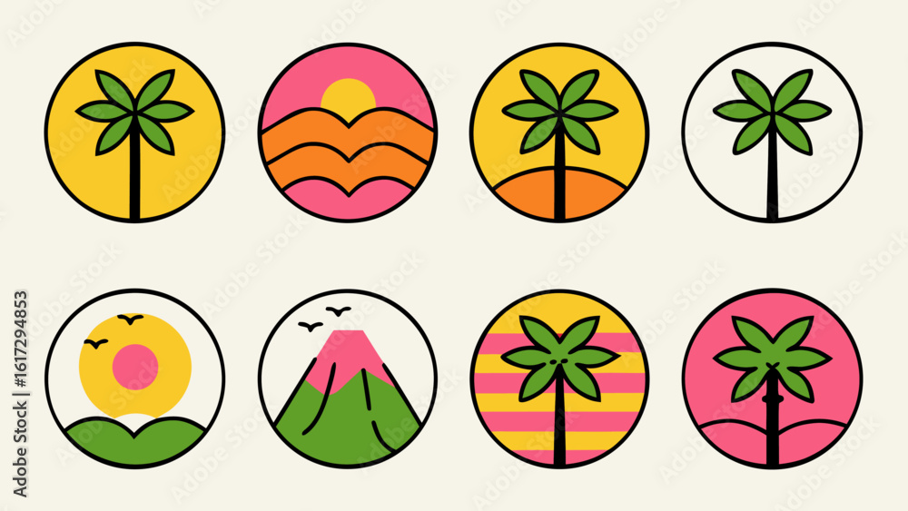 Poster dynamic tropical palm tree and exotic flora layers for animated motion graphics and visual projects